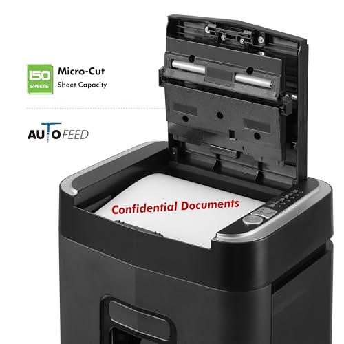 aurora professional grade 150-sheet auto feed micro-cut paper and credit card shredder with 63 gallon pullout basket  60 minutessecurity level p-4
