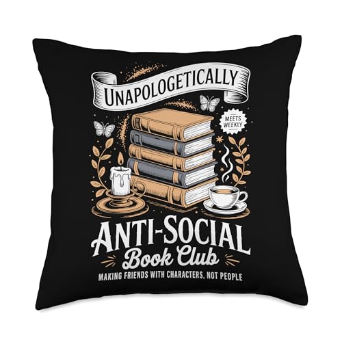 Anti-Social Book Club Reading Coffee & Candle Cottage Goth Throw Pillow