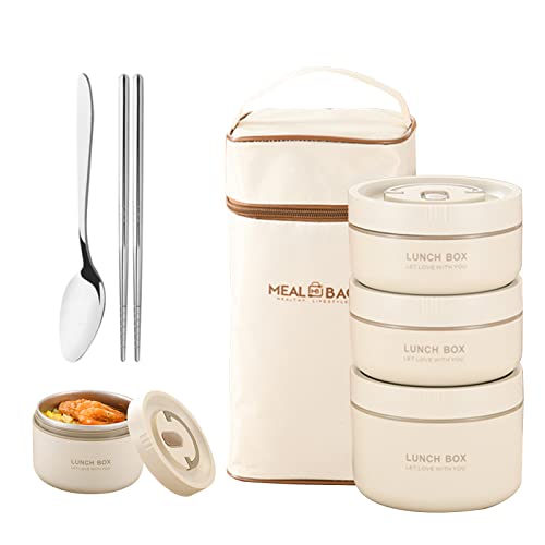 Fiambrera portátil con aislamiento para alimentos, de acero inoxidable, apta para microondas y microondas, con bolsa, térmica, a prueba de fugas, con cuchara para la escuela, la oficina (3 capas)