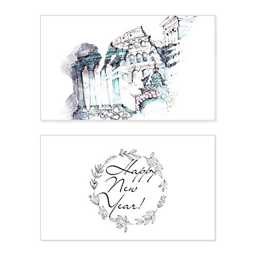 Tarjeta conmemorativa Ruined Rome de año nuevo con acuarela y mensaje de bendición para fiestas 1