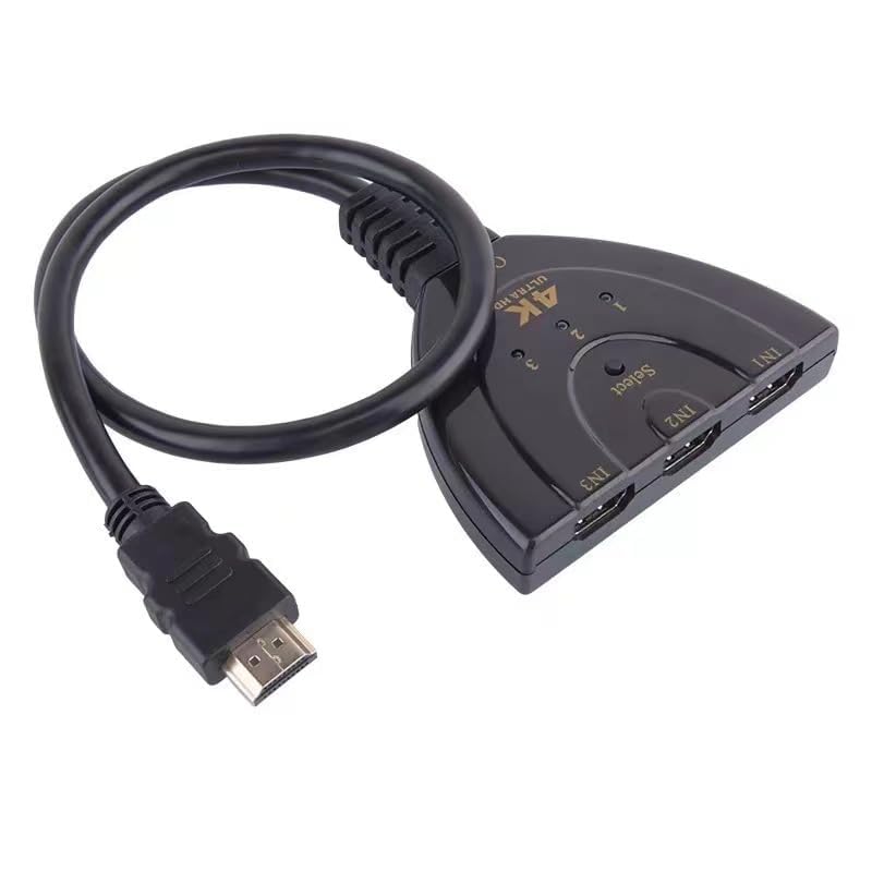 Conmutador HDMI 4K, UHD HDR, conmutador automático HDMI 3 en 1, compatible con 4K/3D/HDR/1080P para Xbox, PS5/4/3, Blu-Ray, Fire TV Stick, HDTV, AppleTV