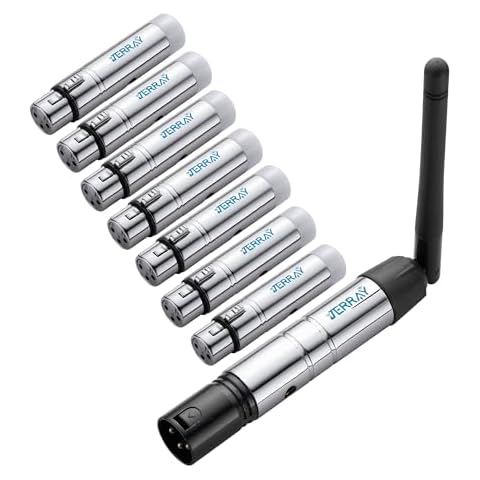 8Pcs Wireless DMX, Metal 2.4G DMX512 7pcs Female Receivers 1Transmitter for DMX Transmitter Light Controller, DJ Equipment, LED Stage, Bar, Disco, Theater, Concert, PAR Effect Lamp, silver Cover