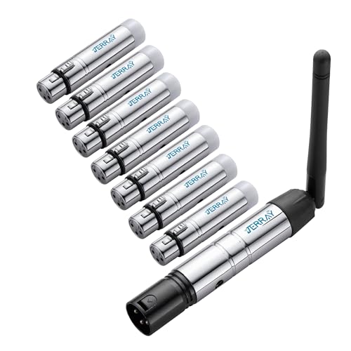8Pcs Wireless DMX, Metal 2.4G DMX512 7pcs Female Receivers 1Transmitter for DMX Transmitter Light Controller, DJ Equipment, LED Stage, Bar, Disco, Theater, Concert, PAR Effect Lamp, silver