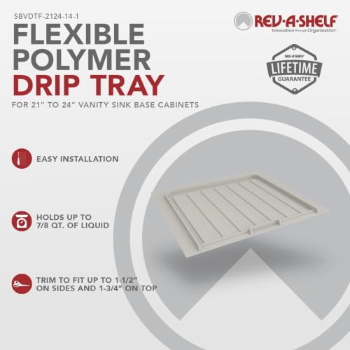 Image of REV-A-SHELF Gray Flexible Polymer Trim-to-Fit Drip Tray for 21 inch - 24 inch Vanity Sink Base Cabinets