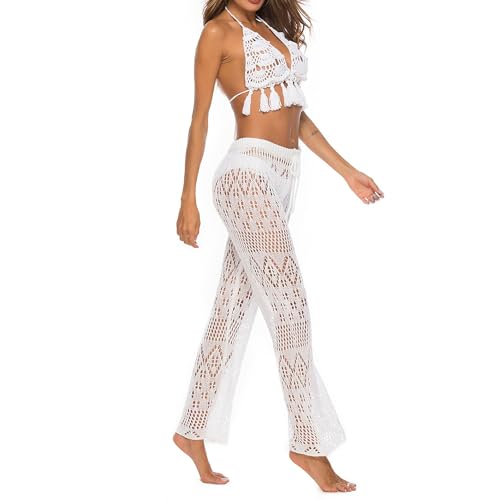 Rede de gancho feminino calças de praia vazias Roupa de banho sexy (branco,M)