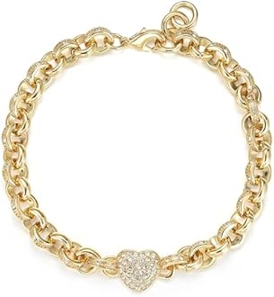THE BLING KING Womens Crystal Gold Plated Single Heart Charm Belcher Bracelet | 9ct Gold Plated Waterproof Design Fashion Bracelet for Women