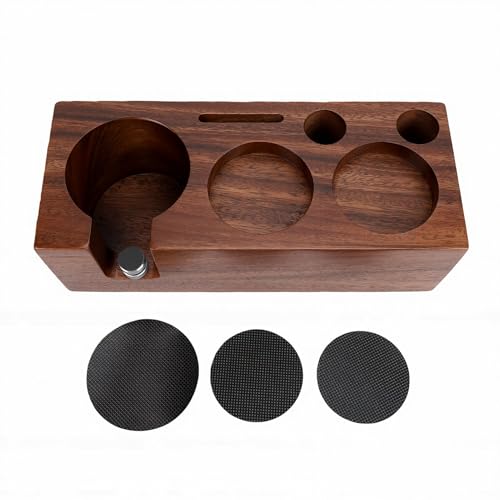 Station de bourrage de café en noyer avec rangement compact distributeur