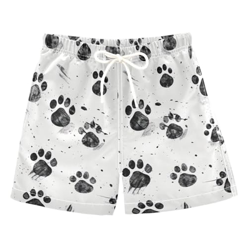 FLildon Dog Paw Prints Little Boys Swim Trunks with Mesh Lining Quick Dry Beach Board Shorts, 3T