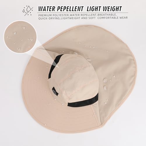 Image of Rosoz Outdoor Sun Hat for Men Women, UPF50+ Protection Safari Cap Wide Brim Mesh Fishing Hat with Neck Flap Beach Garden