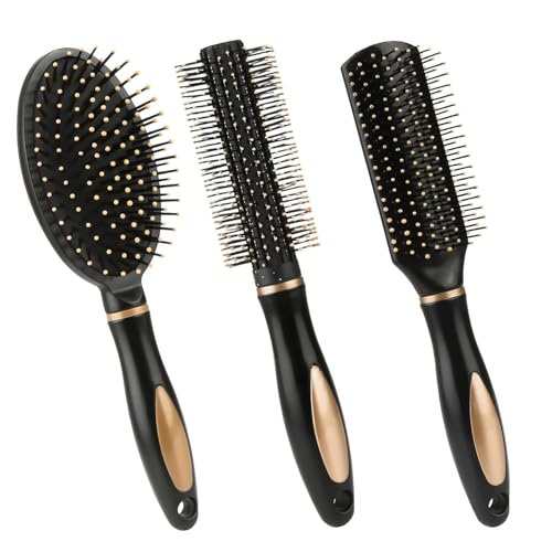 Flycppo 3 Pezzi Spazzole per Capelli,Spazzola Piatta Districante per Capelli,Massaggia,Spazzola Antistatica per Capelli Ricci per Donne,Uomini,Tutti I Capelli Bagnati O Asciutti