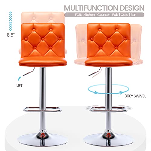 Brage Living Tufted Adjustable Bar Stools, Modern Pu Leather Swivel Airlift Barstools With Back, Armless Counter Height Bar Chairs For Kitchen Dining Pub Cafe Set Of 2 (Orange) #TOP4