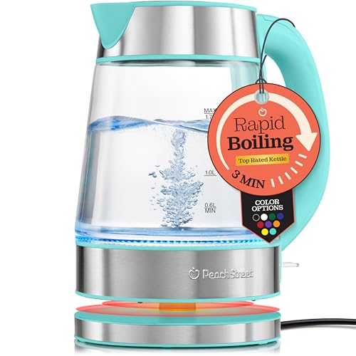Speed-Boil Water Electric Kettle, 1.7L 1500W, Coffee & Tea Kettle Borosilicate Glass, Water Boiler, Auto Shut-Off, Cool Touch Handle, Base Detachable, LED. 360° Rotation, Boil Dry Protection (Aqua)