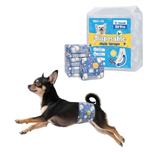MICOOYO Pannolini Cane Maschio Usa e Getta, Super Assorbenti, Fasce Addominali per Cani con indicatore di umidità, Pannolini per Cani per Incontinenza|marcatura(XS,20 pezzi)