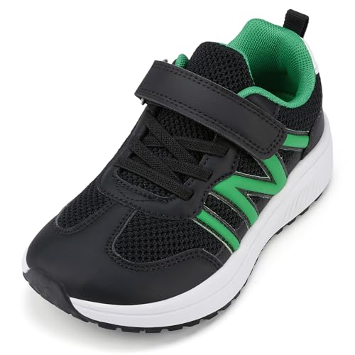Geococcyx Kinder Turnschuhe Breite Zehenbox rutschfeste Outdoor Kinderschuhe Jungen Mädchen Atmungsaktive Leichte Sneaker für Kindergarten und Spielplatz Schwarz EU 31