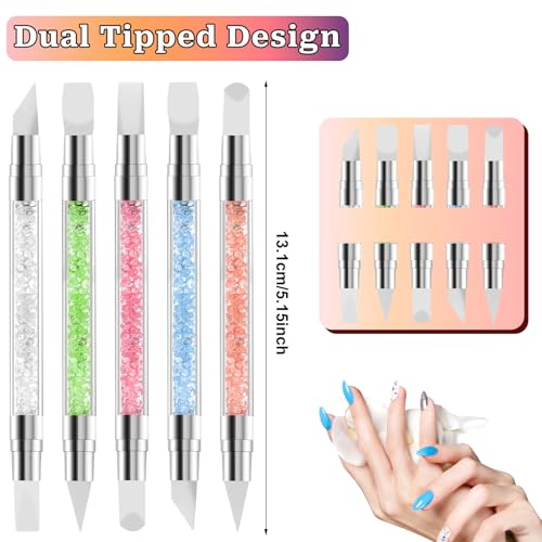 Sliverdew 546317_4_PSUMTESM 10Pcs Nail Art Gel Carving Pen Acrylic Nail Dotting Pen Rhinestone Handle Double-Ended Silicone Nail Art Pen Brushes For Design Nail Foil Carving Drawing And 3D Effect Shaping Drawing Dotting Tools thumb #2