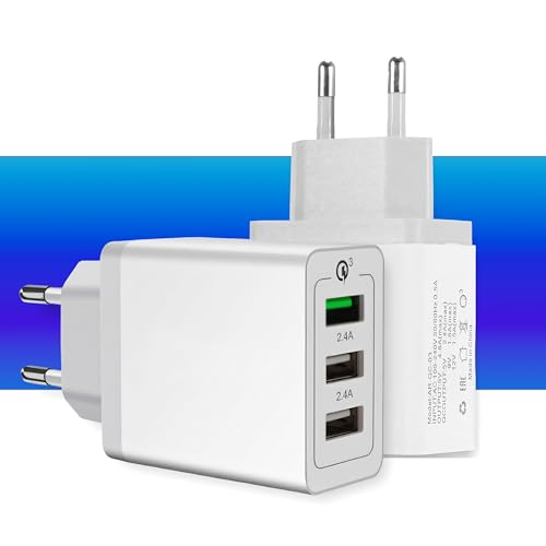 Retoo Chargeur USB à 3 ports, multiport, 2,4 A, chargeur rapide QC 3.0 PD, bloc d'alimentation compact pour charge rapide à la maison et en déplacement