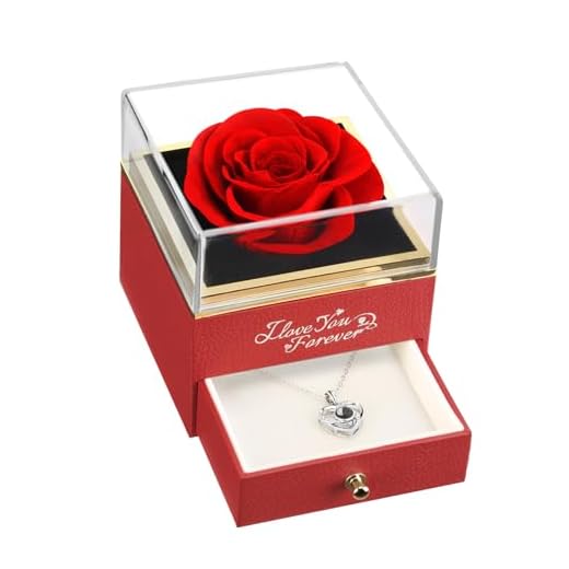 Colar rosa real vermelha preservada com eu te amo em 100 idiomas - Flores eternas presentes rosa para mãe esposa namorada para ela no Natal Dia dos Namorados Dia das Mães aniversário para mulheres