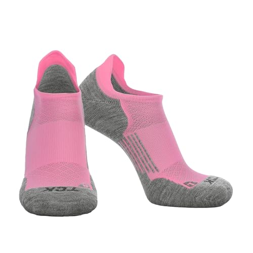 No Show Golf Socks with Heel Tab Super Soft (Hot Pink/Grey, Large)