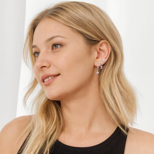 QUINBY Dainty Opal Earrings Dangle Hoop Earrings For Women,Hypoallergenic Earring Sets For Multiple Piercing,14k Gold Plated Earring Stacks For Sensitive Ears2