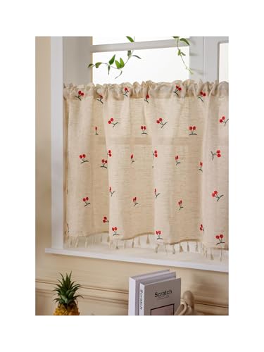 Rideau occultant en lin avec broderies de cerises haut de gamme 100x60