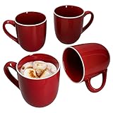 MamboCat 4er Set Linus rot Kaffeebecher mit Henkel I 370 ml I 4 Personen I dunkelrote Steingut-Tassen mit weißer Kante für Heißgetränke wie Tee, Kakao, Kaffee & Co. I Coffee-Mug, Tea-Cup I Winter