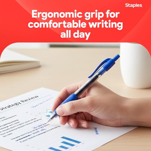 Image of Staples Retractable Gel Pens, Bold Point 1.0mm, Blue Ink, 12 Pack - ProGel Smooth‑Flow Pens for Office & School Use