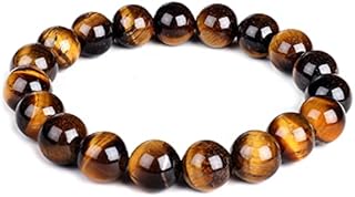 10mm Natural Tiger Eye Bracelet Elastic Yoga Gemstones Healing Energy Men Women Stretch Bracelet Gift for Him Boyfriend Husband Dad