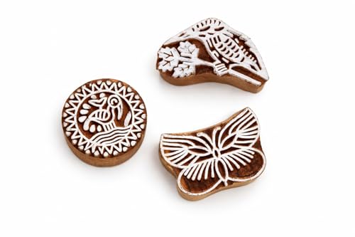 Image of Hashcart | Set of 10 | Religious Shape Wooden Printing Blocks Stamping for Scrapbooking | Kids Project | Art Craft | Handcarved Stamps for Tattoo Print