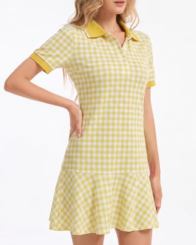 Image of YEXPINE Polo Dress for Women Short Sleeve Ruffle Hem Golf Tennis Summer Mini Dresses