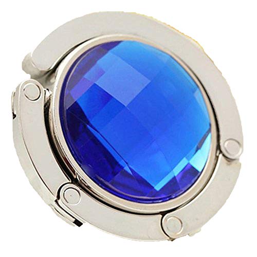Colorido 1 Pc Foldable Handbag Purse Hook Hanger Round Crystal Rhinestone Folding Table Bag Hanger Holder Royal Blue