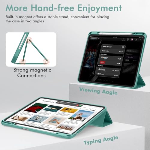 Image of ZryXal New iPad Pro 13 Inch Case (M5) 2025 / (M4) 2024 with Pencil Holder, Smart iPad Case [Support Pencil Pro and Pencil (USB-C)], Support Touch ID and Auto Wake /Sleep (Forest Green)