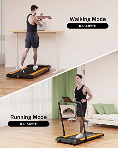 Superun 2 In 1 Under Desk Treadmill, 3.0Hp Folding Treadmill With 300 Lbs For Home, Portable Compact Walking Pad With 12 Programs (Orange) #TOP2