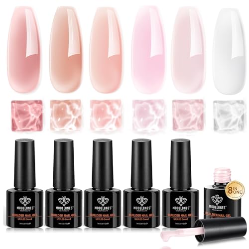 modelones Builder Nail Gel Polish Set, Base Colors Jelly Nude Pink Hard Strengthener Rubber Gel...