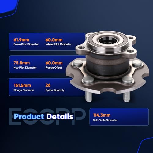 Image of ECCPP 2-Piece 512374 Wheel Hub Bearing for Lexus NX200t 2015-2017 | for Lexus NX300 2018-2019 5 lugs w /ABS Sensor Pre-Greased Sealed
