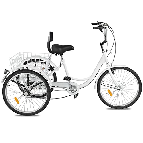 Tangnade 24 Inch White Adult Tricycles Series 7 Speed 3 Wheel Bikes For Adult Tricycle Trike Cruise Bike Large Size Basket For Recreation, Shopping, Exercise Men's Women's Bike #TOP14