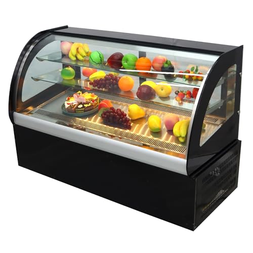 WYDDDARY Countertop Display Refrigerators 220V Curved Commercial Bakery Cabinet Display 2-layer Cake Showcase 47'' 315W with Humidifier Yellow LED Light Rear Sliding Door 135L