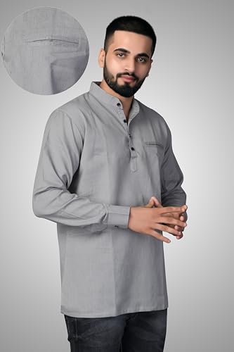Image of Men's Cotton Regular Short Kurta | Casual & Ethnic Wear with Long Sleeve