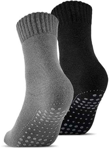 Stoeury 2 Paar ABS Socken mit Wolle Herren Damen, Anti Rutsch...