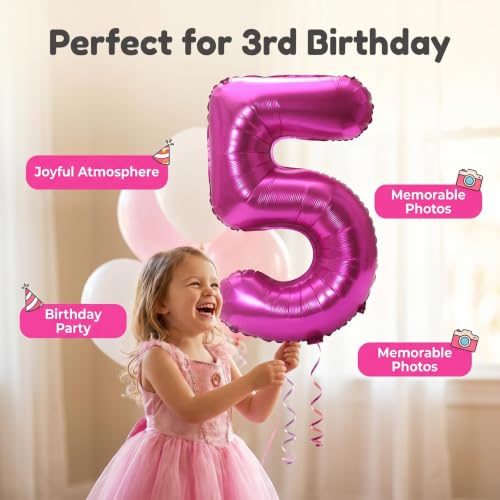 Image of YPSelected 32 Inch Large Foil Helium Number Balloon Birthday Wedding Party 0-9 (Rose Red, 5)