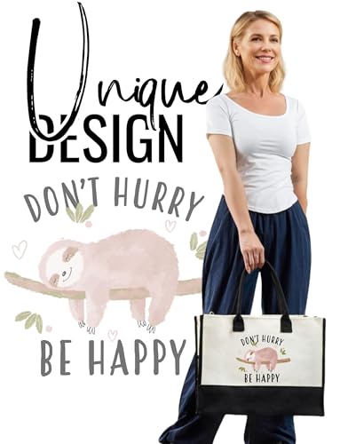 Image of InnoBeta Sloth Gifts Canvas Tote Bag, with Top Zipper Closure and Shoulder Strap for Birthday, Mother's Day, Christmas