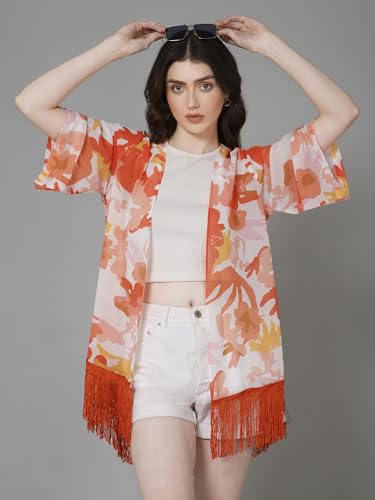 Image of PURYS Floral Print Shrug for Women | Lightweight Georgette Kimono| Versatile Casual Shrug for Layering and Summer Fashion