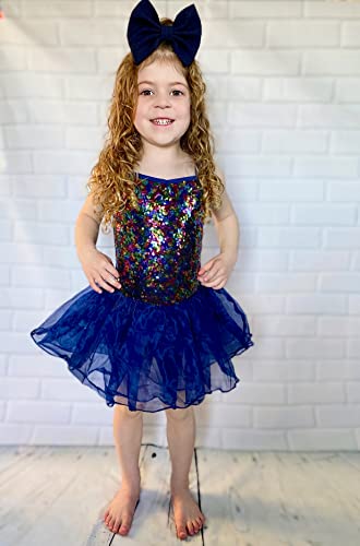 Zaclotre Little Girls Sequin Leotard Sparkly Strap Ballet Leotards Tutu Dress Ballerina Outfit Dance Costume for Kids Navy Size 6-7 Years - Thumbnail 5