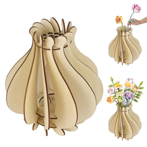 AUAUY Vase for Lego Flowers Bouquet 3D Wooden Puzzle Vase Creative Wooden Vases Compatible with Lego Roses Flowers Bouquet Cherry Blossoms Tulips Sunflowers Display Home Decor(Style 2)