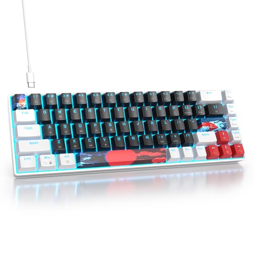 Image of Protable 60% Percent Gaming Keyboard Mechanical, Mini Compact Ice-Blue LED Backlit 68 Keys Wired Office Keyboard with Red Switch for Mac /Win /PS4 /PS5(68Black /red Switch)