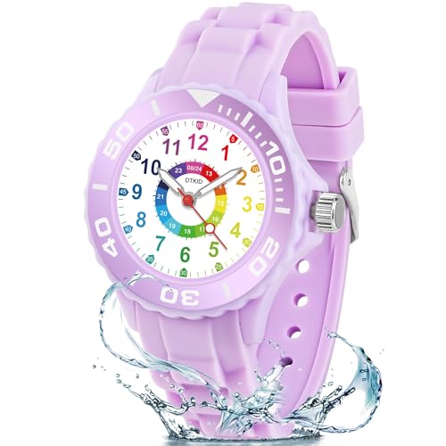 DTKID Kinderuhr Junge Mädchen,Lern Armbanduhr Kinder Mit Drehbarem Lünettenring,3ATM Wasserdicht,Kinder Uhren Analog Für 5-15 Jahre