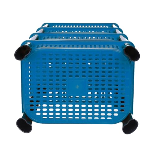Image of Multipurpose Foldable Plastic Storage Rack Basket Stand for Home, Office and Kitchen (Blue, 3 Layer)
