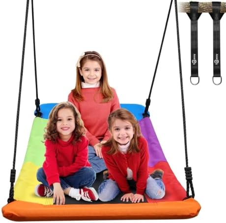 Trekassy 700lb Giant 60″ Skycurve Platform Tree Swing for Kids and Adults | 900D Oxford Fabric, Adjustable Ropes, Curved Platform Design, 2 Hanging Straps for Backyard, Easy Assembly (Patented)