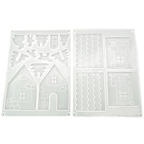 Lnrueg Biscuit Baking Cooking Fondant Kitchen Cake Decoration Tool Christmas House Mold DIY 2PCS Reusable Creative Resin Festive Gingerbread House Mold