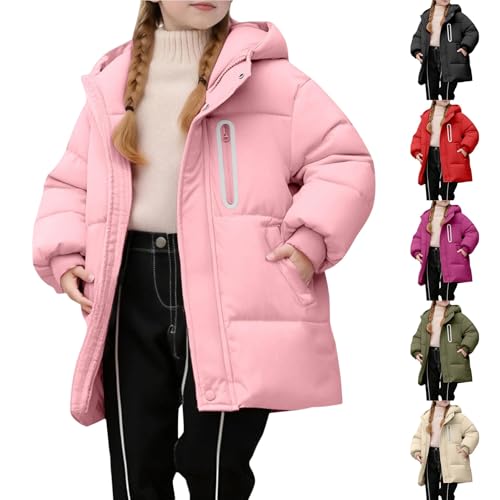 Kids Girls Padded Puffer Jackets Parka Quilted Cute Down Coats Winter Puffer Zip Up Knee Length Long Hooded Outwear