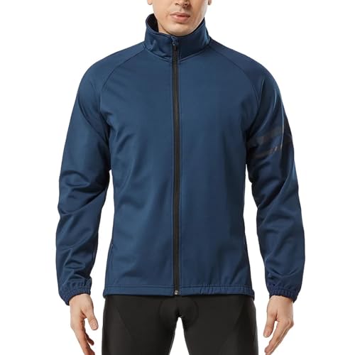 EFGETD Men Cycling Jacket Winter Thermal Fleece Bicycle MTB Road Bike Clothing Windproof Waterproof Long Jersey Keep Warm Coat(Blue,XXX-Large)